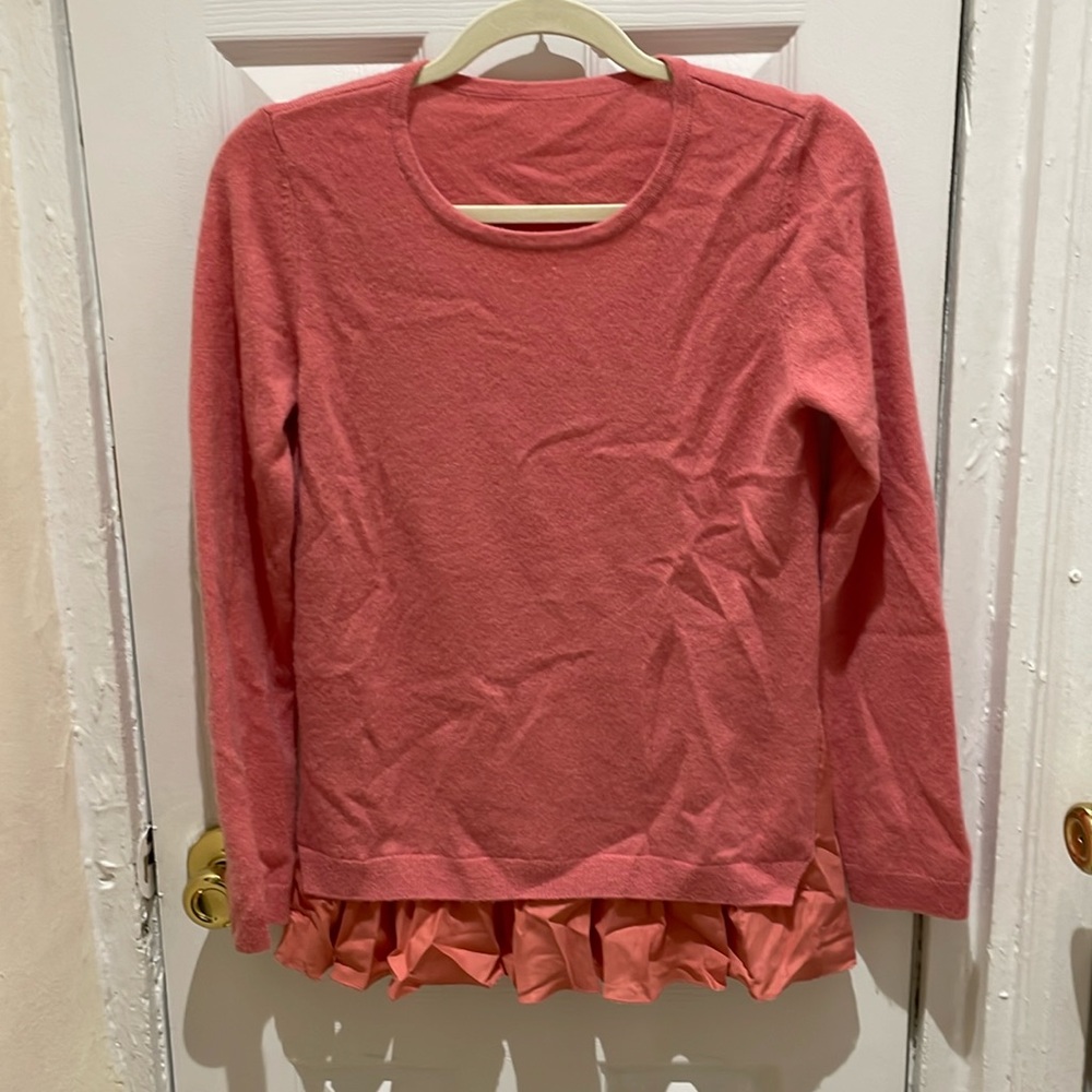 Garnet Hill 100% cashmere sweater with ruffle bottom